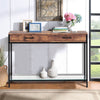 Slim Console Table Wooden Side Table Buffet Sideboard with 2 Drawers&Glass Rack