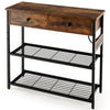 3 Tier Console Table Entryway Narrow Side Table 2 Drawers with Charging Station