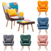 Vintage Fabric Wingback Chair Accent Tub Armchair with Oak Legs Footstool Lounge