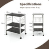 Rolling 3 Tier Serving Cart Kitchen Storage Trolley Utility Cart W/ 10 Hooks