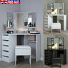 Corner Dressing Table 3 Mirror 5 Drawers Desk Set & Small Stool Black White Grey