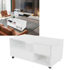 Double Decks LED Coffee Table Drawer Storage White Rectangular for Living Room