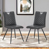 2Pcs Dining Chairs Retro Faux Leather Grey V Stripe Seat Metal Leg High Back