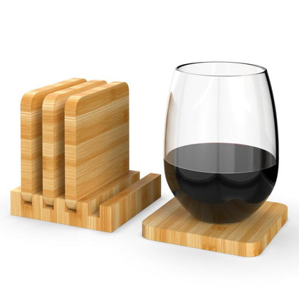 Bamboo Coasters Set of 4 Natural Wood Square Drink