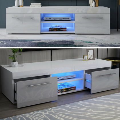 Modern TV Unit Cabinet Stand Storage High Gloss Drawers Doors & LED Lights