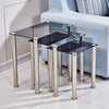 Square Nest of 3 Tables Glass Nested Side End Tables Set Black Clear Modern Home