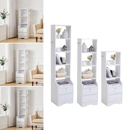 Tall Bedside Table with 2 Drawers Bedroom Storage Cabinet Nightstand Bookshelf