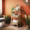 3 Tier Wooden Ladder Shelf Bookshelf Storage Space With Cane Design Natural