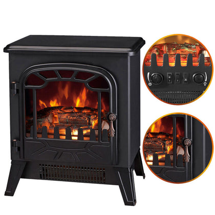 1850W Log Burning Flame Effect Stove Electric Fireplace Fire Heater Freestanding