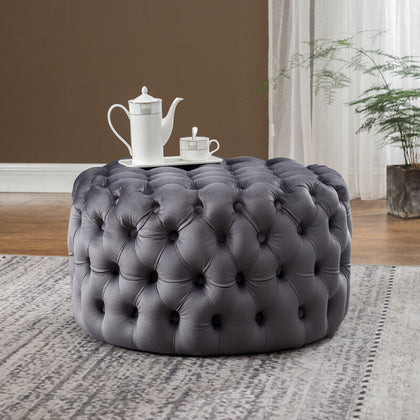 Chesterfield Velvet Seater Buttoned Ottoman Foot Stool Pouffe Seat Coffee Table