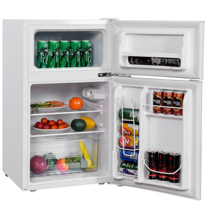 90 L Compact Refrigerator Double Door Cooler Fridge with Removable Glass Shelves