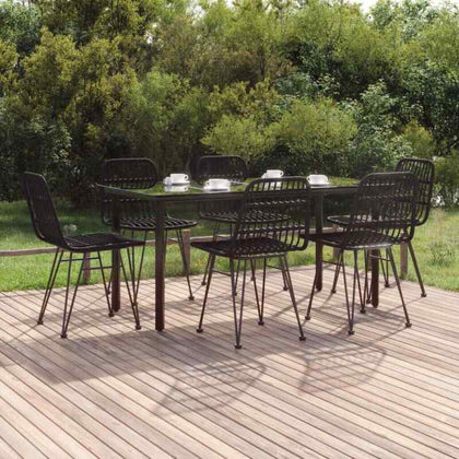 7 Piece Garden Dining Set Black Poly Rattan I1K0