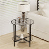 2 Tiers Round Coffee Table Side Table with Grey Glass Top Living Room Furniture
