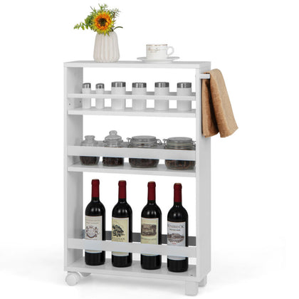 Slim Storage Cart 4-Tier Narrow Rolling Storage Cart w/ Handle Universal Casters