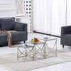 Nest of 3 Coffee Table Sofa Side End Table Tempered glass Stainless Steel Legs