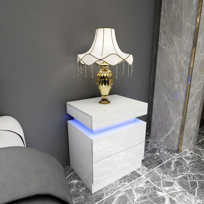 High Gloss Front Chest of 2 Drawers Bedside Table Cabinets LED Light Nightstand
