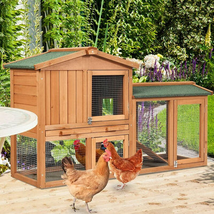 2-Floor Large Chicken Coop Wooden Rabbit Hutch W/Removable Tray &Ramp Waterproof