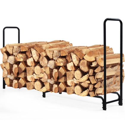 8FT Firewood Log Rack Heavy-Duty Tubular Steel Wood Storage Holder Non-slip Pads