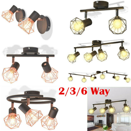 2/3/6 Way Industrial Retro Wall Lamp Ceiling Light Spotlight Heads LED Bulbs UK