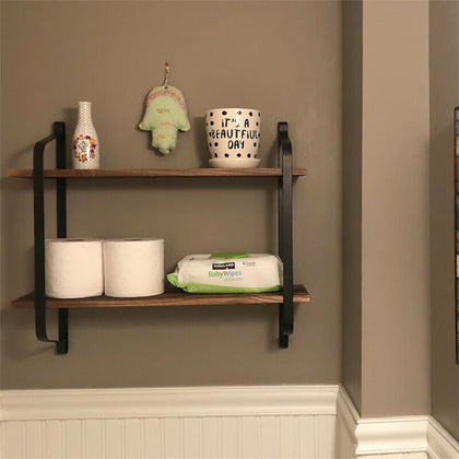 Vintage Industrial Style Wall Shelf Unit Rack Wooden Bookshelf Home Office
