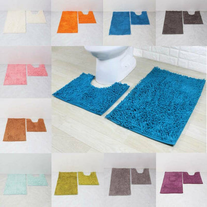 2 Piece Loop Bath Mat Ultra Soft Bathroom Rug Anti Slip Toilet Rug Pedestal Set