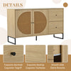 Wooden Rattan Sideboard Storage Cabinet Side Cabinet with 2 Doors 2 Drawers BT