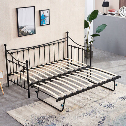 Black 3FT Single Day Bed Trundle Optional Twin Size Metal Bed Frame Guest Room