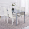 4pcs White Faux Leather Dining Chairs & Grey Tempered Glass Dining Table Set