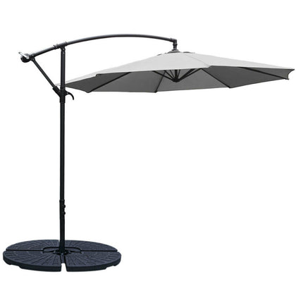 3m Garden Cantilever Parasol Banana Umbrella Crank & Tilt,w/Cross & Fan Base Set