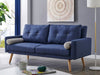 Fabric Sofa Bed 3 Seater Natural Wood Legs Blue With Bolster Cushion Damaged