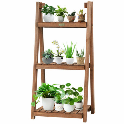 3 Tier Wooden Plant Stand Folding Flower Shelf Display Ladder Free Standing