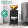 2 x Wood Bedside Tables Night Stand Cabinet Storage Drawer Wicker Baskets UK