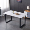 150cm Dining Table Marble Effect Grey Top with U Shape Metal Black Legs Kitchen