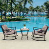 Outdoor 3 PCS Patio Rattan Wicker Rocking Bistro Set W/ Glass Table & Cushions
