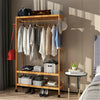 Bamboo Clothes Rail Garment Storage Coat Hat Hanging Shelf Rolling Trolley Stand