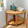 2-Tier Bathroom Shelf Shower Stool Fan-Shaped Bamboo Corner Storage Organizer