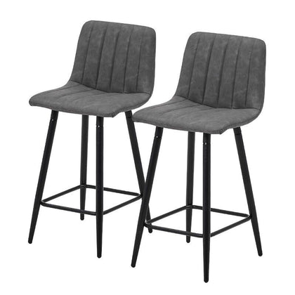 Pair of Grey Bar Stools Stripe Padded Seat Metal Legs Breakfast Stools Modern