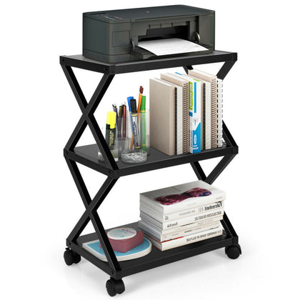 3-tier Rolling Printer Stand X-Shaped Storage Utility Cart Home Office Organizer