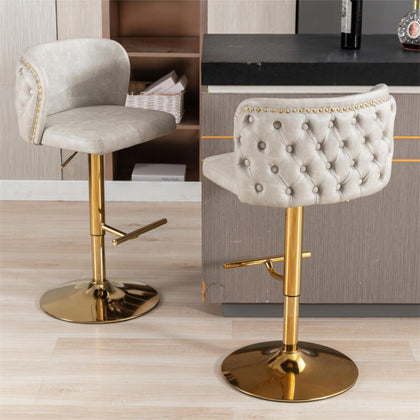 Modern Set of 2 Bar Stools 360° Swivel Swivel PU Leather Pub Bar Chairs Beige NS