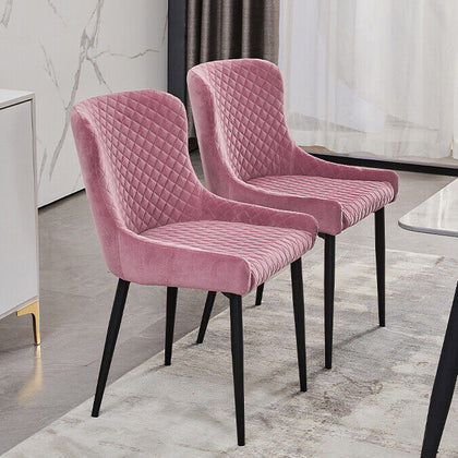 2* Pink Velvet Dining Chairs Diamond Seat Padded Kitchen Dining room Chairs