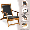 Folding Sun Lounger Acacia Wood Rattan Deck Reclining Chair Retractable Footrest