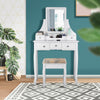 Vanity Dressing Table 5 Drawers Make Up Desk Padded Stool Set W/ Rotating Mirror