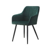 Set of 2 Green Velvet Dining Chairs with Arm rest Kitchen Dining Room Chairs