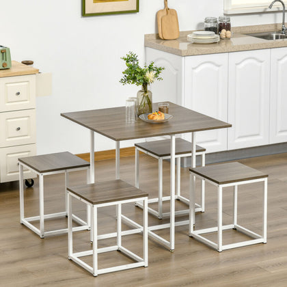 Modern 5-Piece Dining Table Set Metal Frame Square Kitchen Table with 4 Chairs