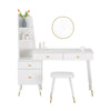Dressing Table Vanity Makeup Desk w/ Cabinet Mirror Drawers Stool Bedroom White
