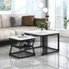 Square Nesting Coffee Table Metal Stacking Side Tables Set Marble-Look White