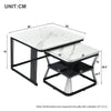 Square Nesting Coffee Table Metal Stacking Side Tables Set Marble-Look White