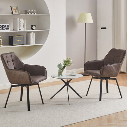 2x Swivel Faux Leather Dining Chairs Dining room Kitchen Brown New Modern