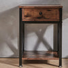 Wooden Bedside Table Cabinet Industrial 1-Drawer Side Table Nightstand Steel Leg