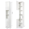 White Tall Bathroom Cabinet Slim Storage Cabinet w/ 2 High Gloss Doors&6 Shelves